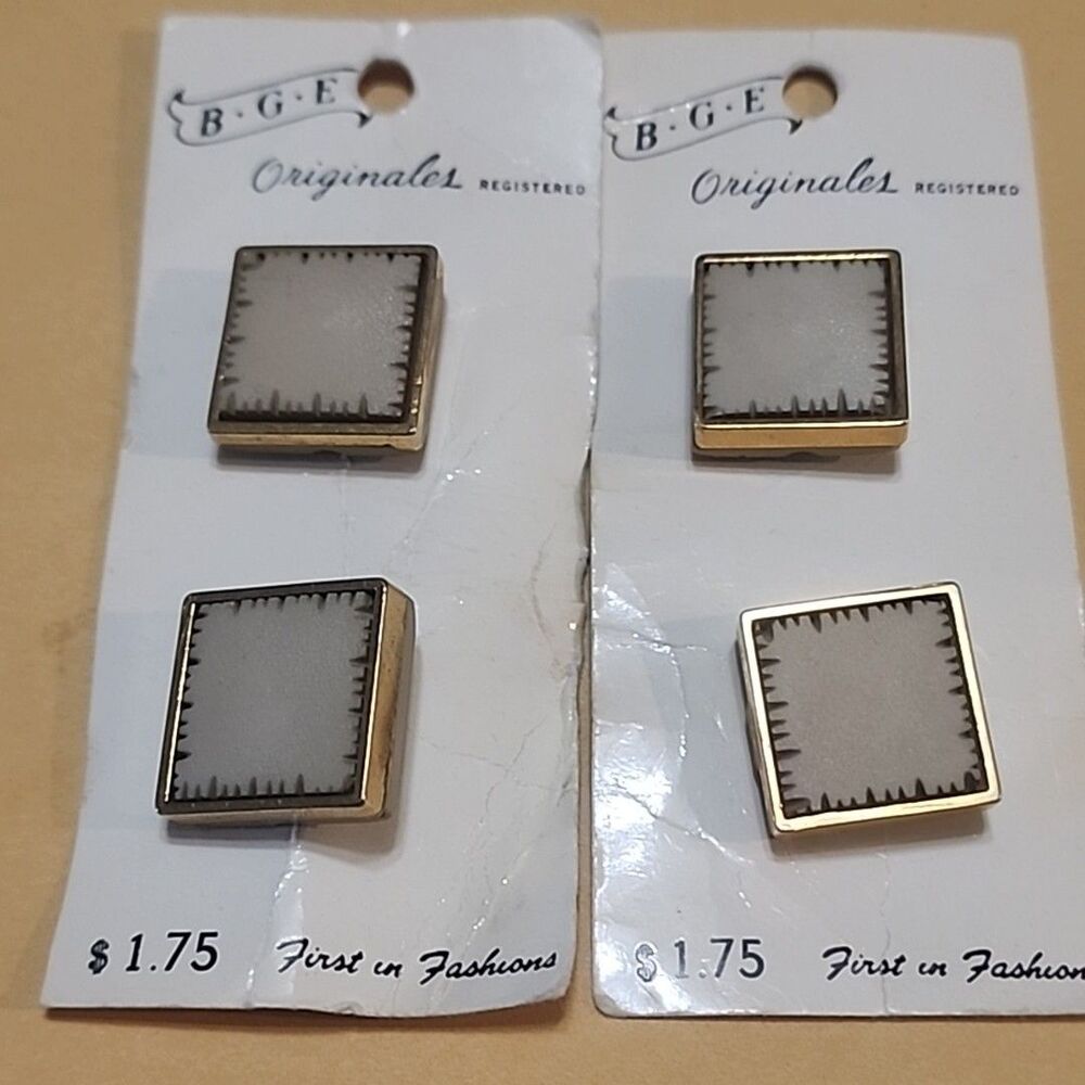 Vintage Buttons Metal Squares BGE ORIGINALS Made In Italy